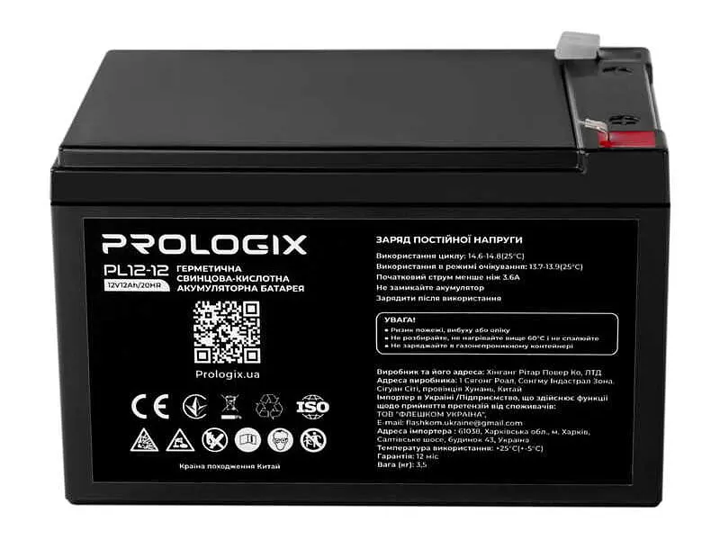 Акумулятор для ДБЖ PrologiX AGM 12V 12Ah (PL12-12)