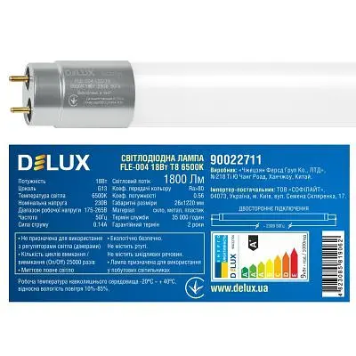 Лампочка Delux FLE-004 18 Вт 1,2м T8 6500K 230В G13 скло (90022711) - фото 3