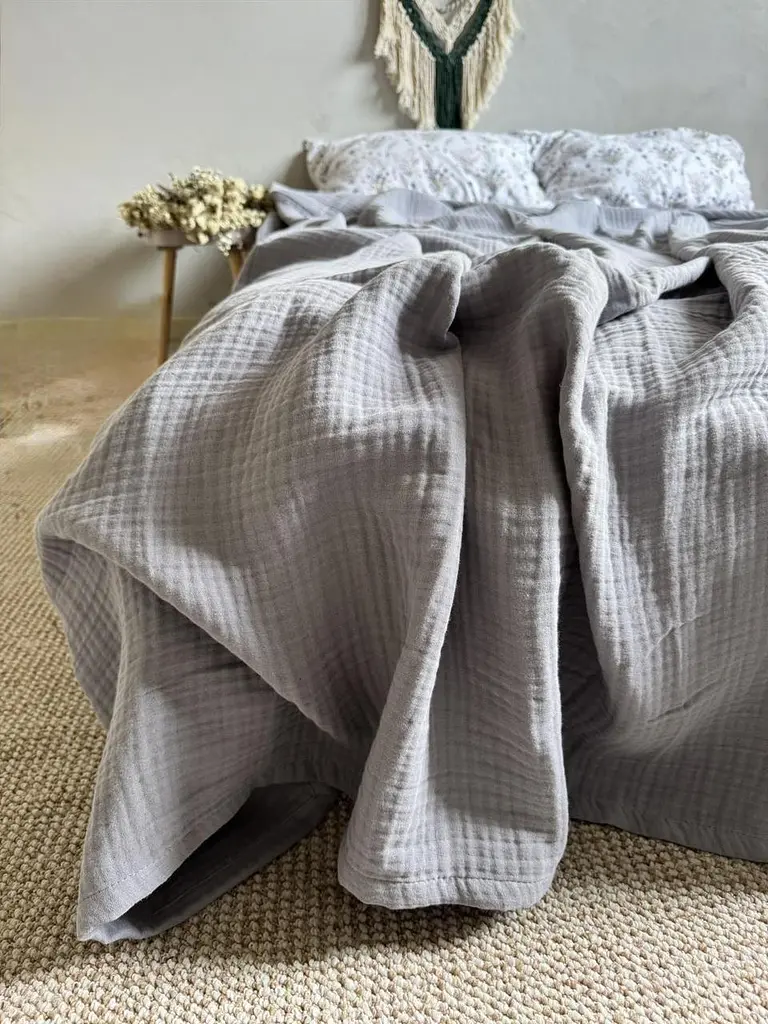 Покривало Zeintex Heaven муслінове бавовняне сіре 180х230 см - фото 6