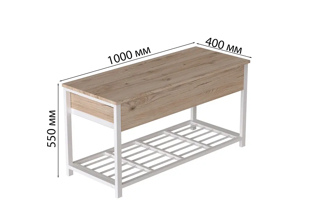 Банкетка с ящиком Ferrum-decor Дрейк 1 550x1000x400 металл Белый ДСП Дуб Сан-Марино 16 мм (FRD-103053) - фото 4