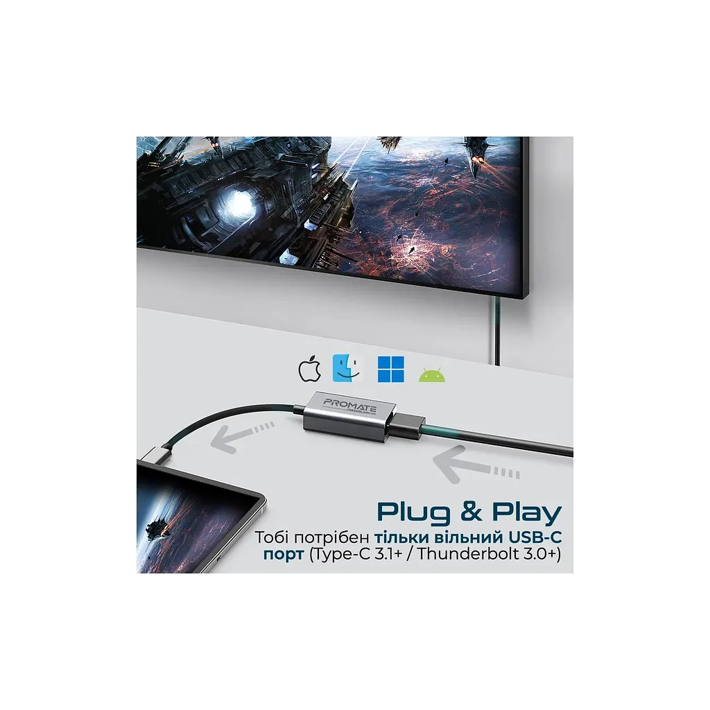Перехідник USB-C to HDMI 4K30Hz grey Promate (medialink-h1.grey) - фото 3
