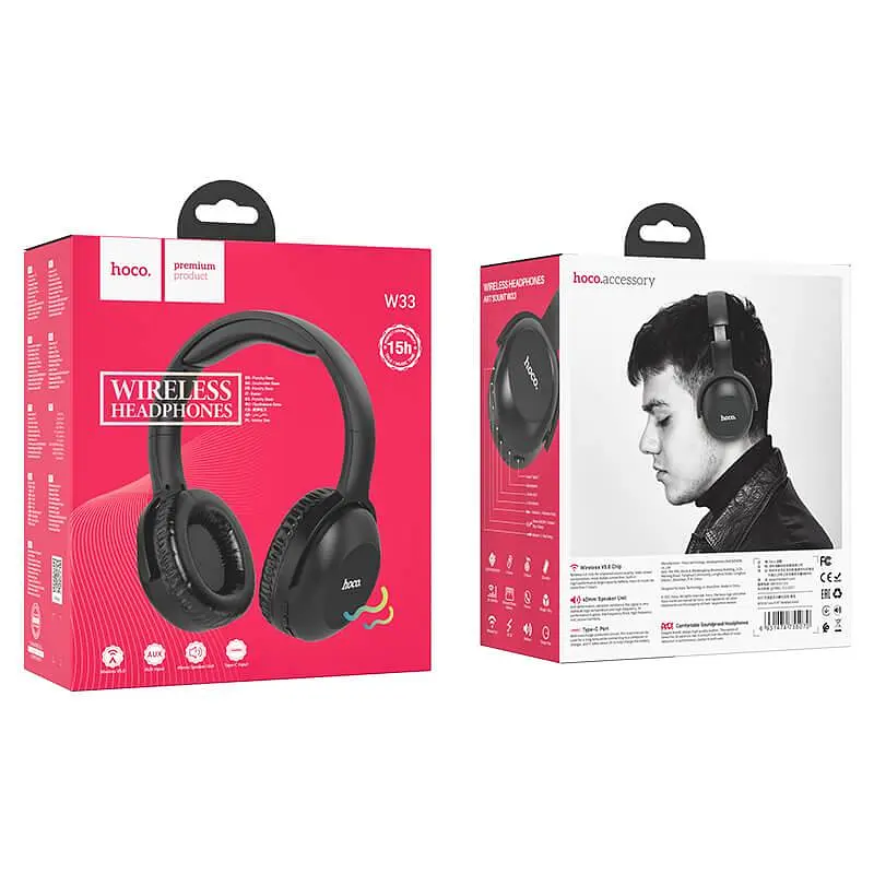 Наушники Hoco Bluetooth Art sount BT headset W33 BT5.0 Type-C 15H черные - фото 2