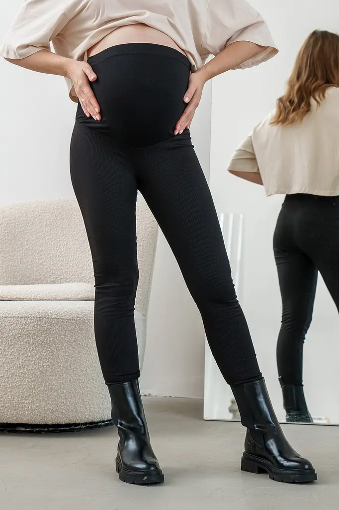 Теплые лосины для беременных в рубчик Вrighton 4XL (54) Lullababe Черный - фото 3