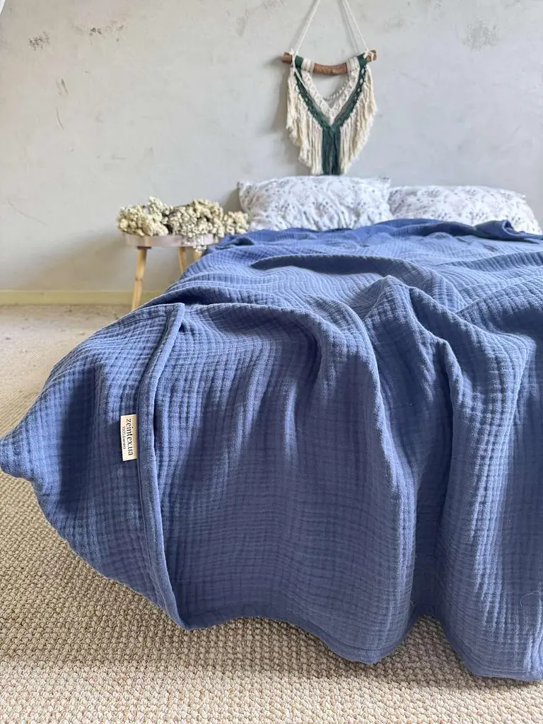 Покривало Zeintex Heaven муслінове бавовняне синє 240х260 см - фото 2