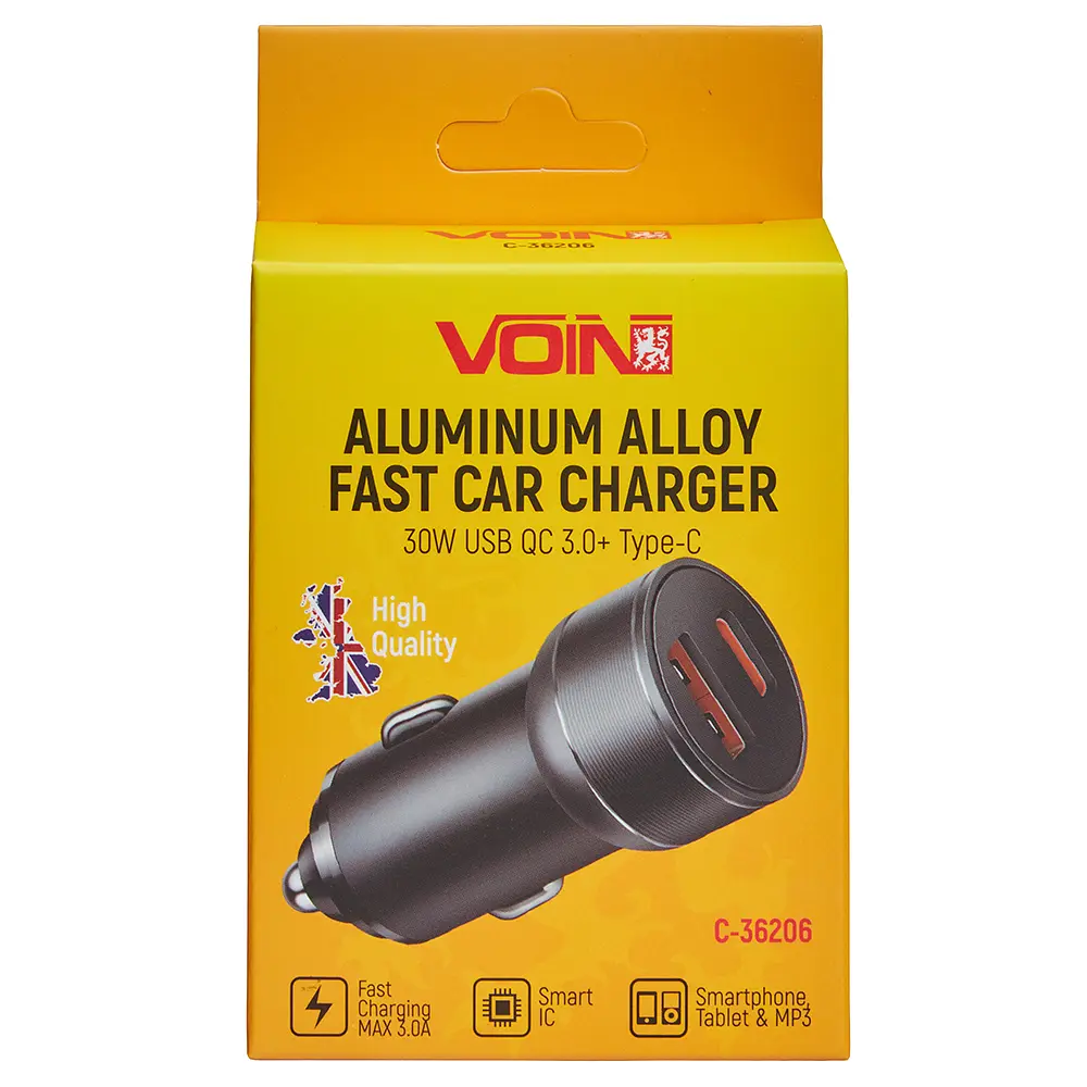 Автомобільний зарядний пристрій VOIN 30W, 1USB 10W + 1PD 27W, 12/24V (C-36206) - фото 8