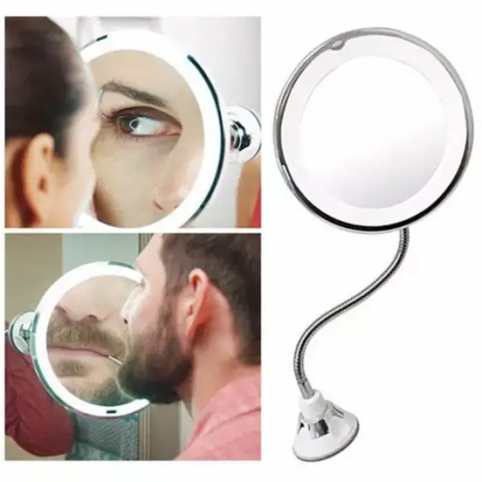 Гибкое зеркало на присоске с увеличением и подсветкой круглое LED MIRROR 10X - фото 2