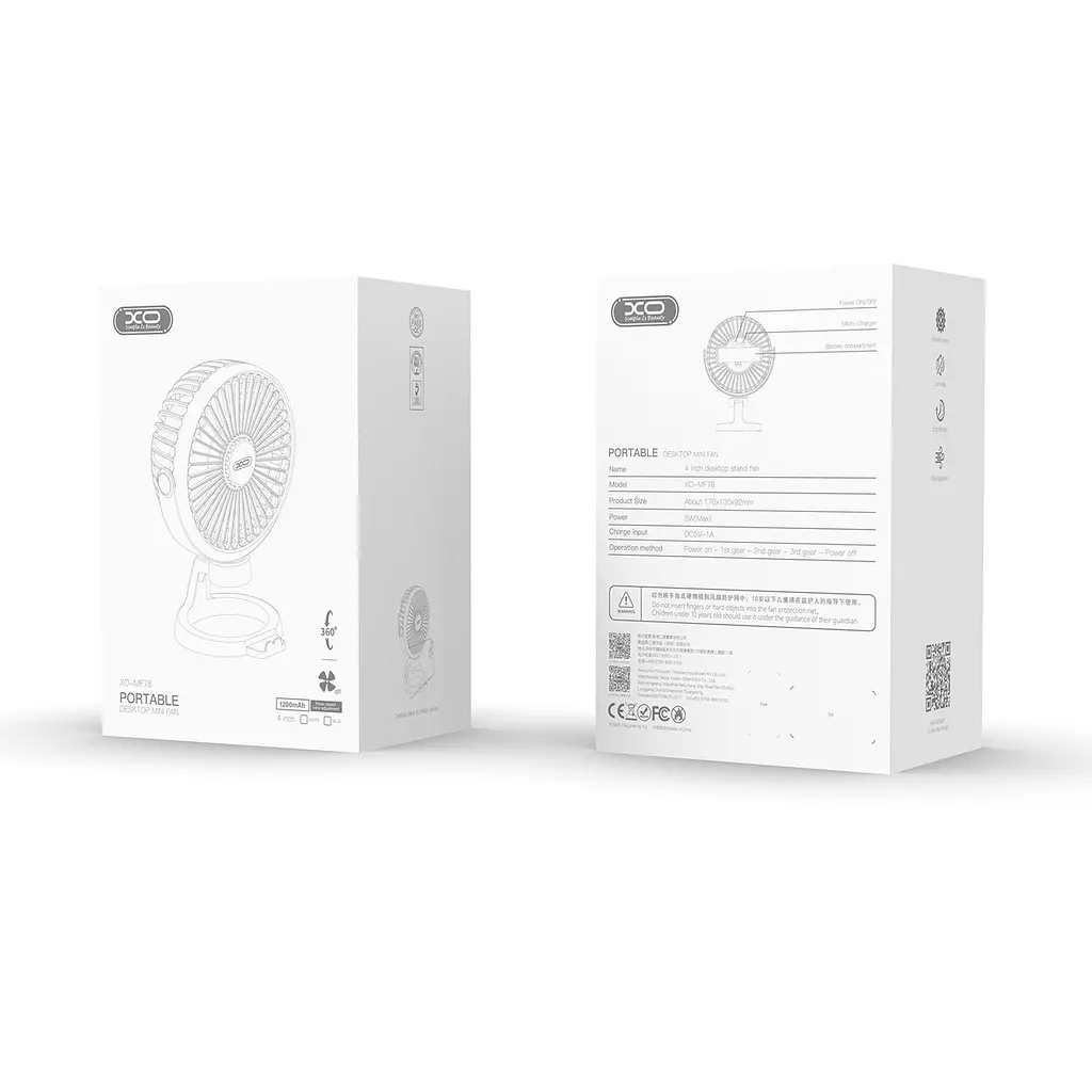 Вентилятор XO MF78 4-inch desktop/bracket adjustable angle fan на аккумуляторе 1200 мА·ч голубой - фото 7