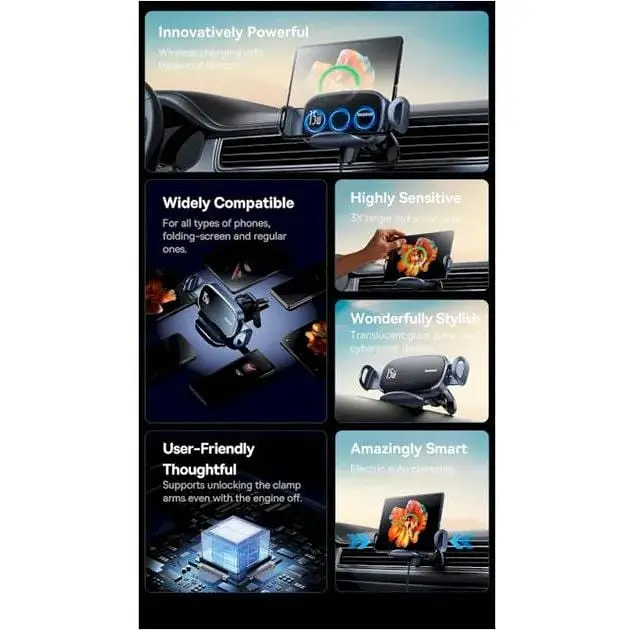  Автотримач із бездротовою зарядкою Baseus LightChaser Series Triple-Coil Wireless Charging Electric Car Mount Cluster Black - фото 7