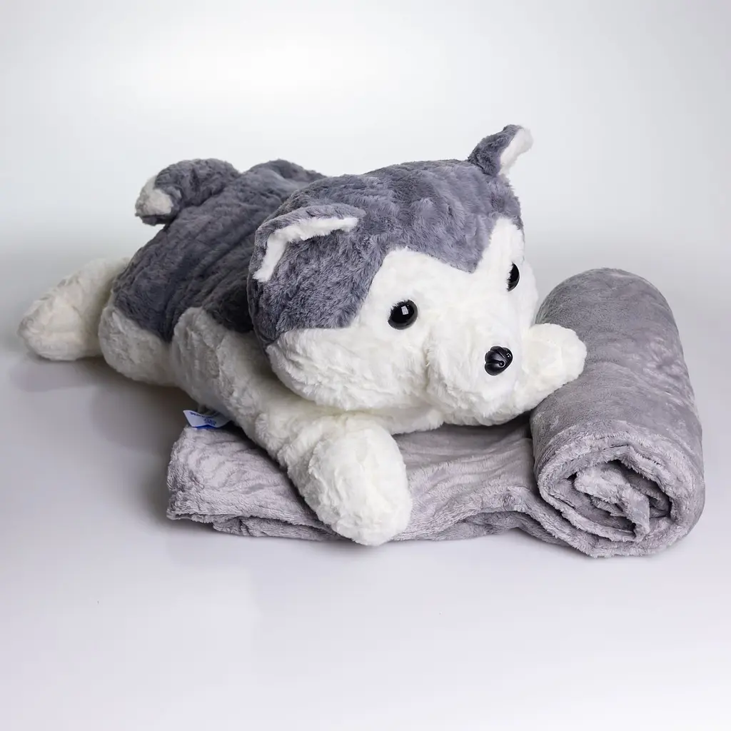 Іграшка-подушка Хаскі з пледом 100х180 см сірий ТМ COLORFUL HOME 7124G - фото 4