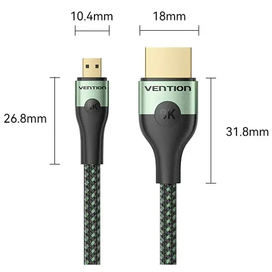 Кабель HDMI M - Micro HDMI M, 2.1 м, V2.0 8K 60Гц Aluminum Alloy Type Зелений Vention - фото 3