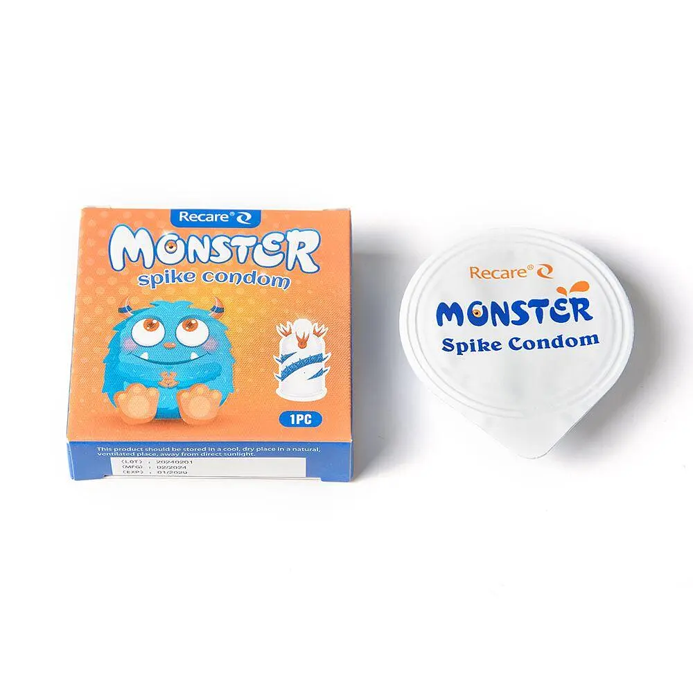 Насадка на член Recare Blue Monster Spike Condom (презерватив з вусиками та спіраллю шипів) - фото 3