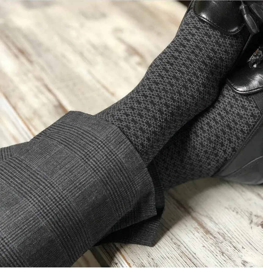 Шкарпетки з принтом клітки високі безшовні якісні ORGANIC cotton JILL ANTONY Чорний, 42-43 - фото 3