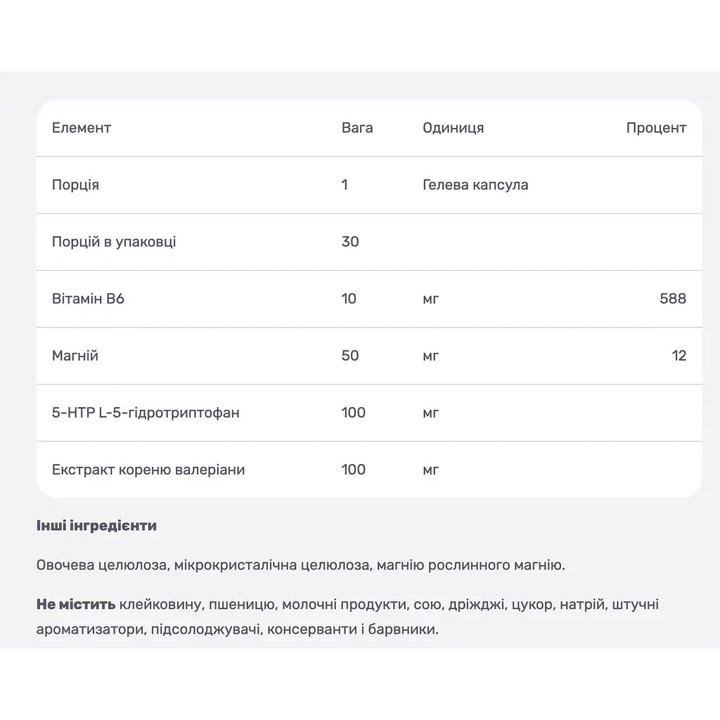 5-HTP Гідрокситриптофан Solgar 100 мг 30 вегетаріанських капсул - фото 3