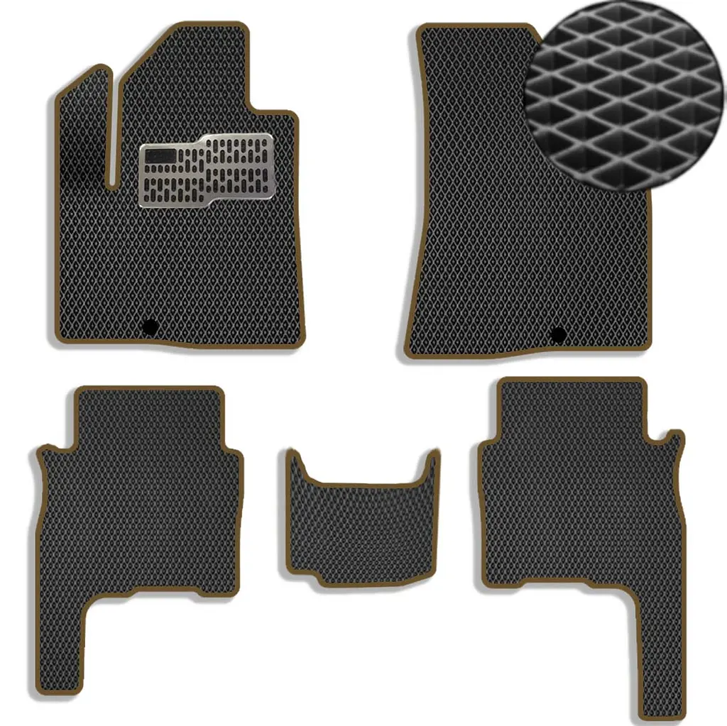 Килимки в салон EVA для Hyundai Santa Fe 2006-2010 (Доресталінг) з підп'ятником Чорно-Коричневий кант 5 шт