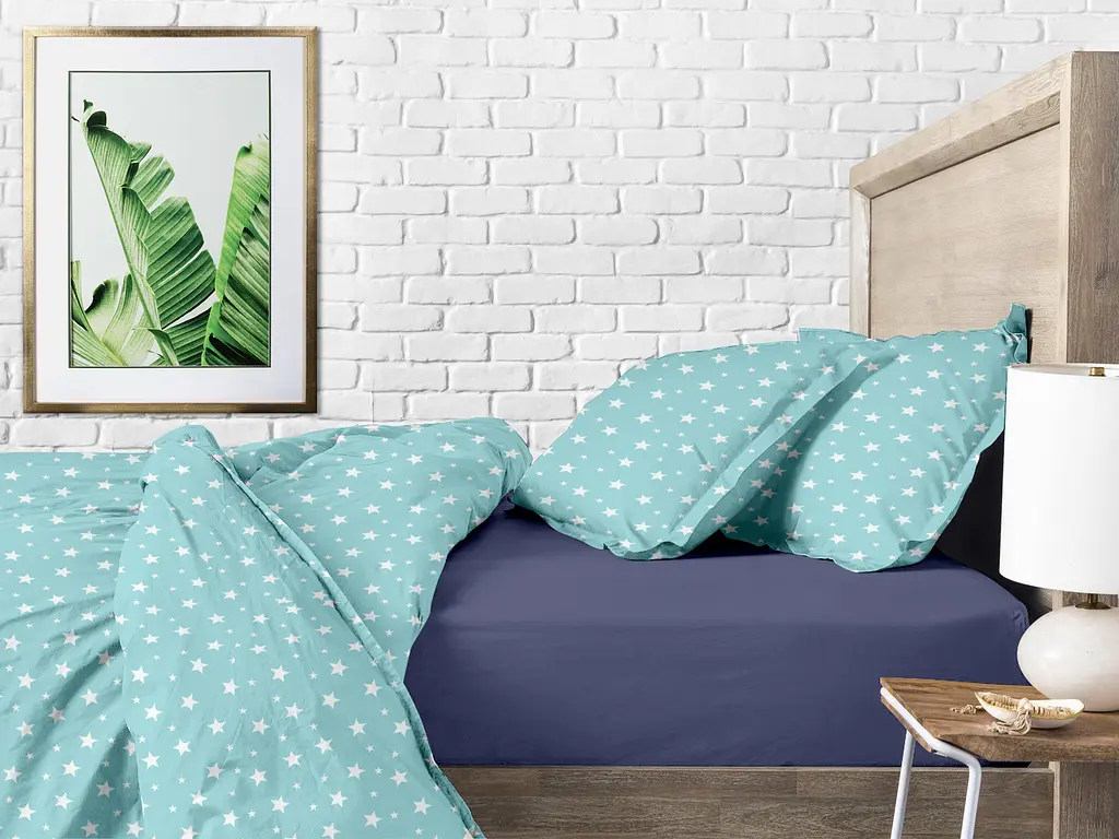 Комплект постільної білизни Cosas сімейний MINT STARFALL CS1 2 x 160 x 220 см (StarfallMint_DarkBlue_160x2) - фото 2