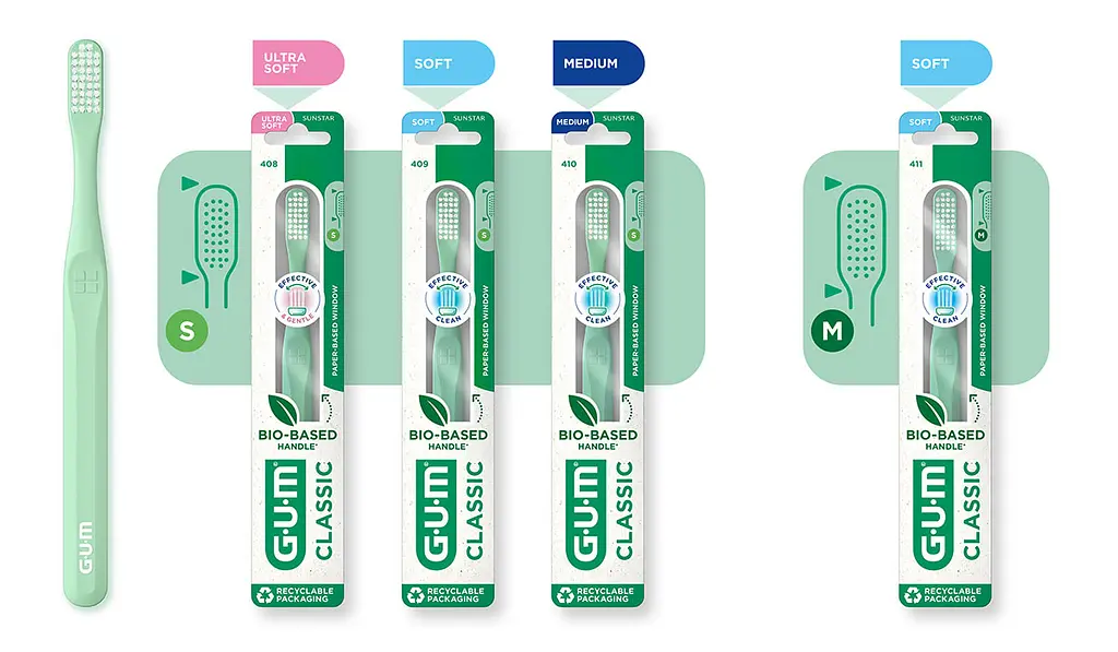 Зубная щетка GUM Classic Bio-Based Handle компактная ультра мягкая синяя - фото 9