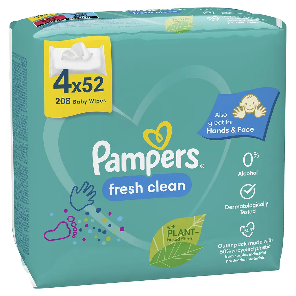 Уцінка. Набір дитячі вологі серветки Pampers Fresh Clean 208 шт. (4 упаковки по 52 шт.) - фото 4