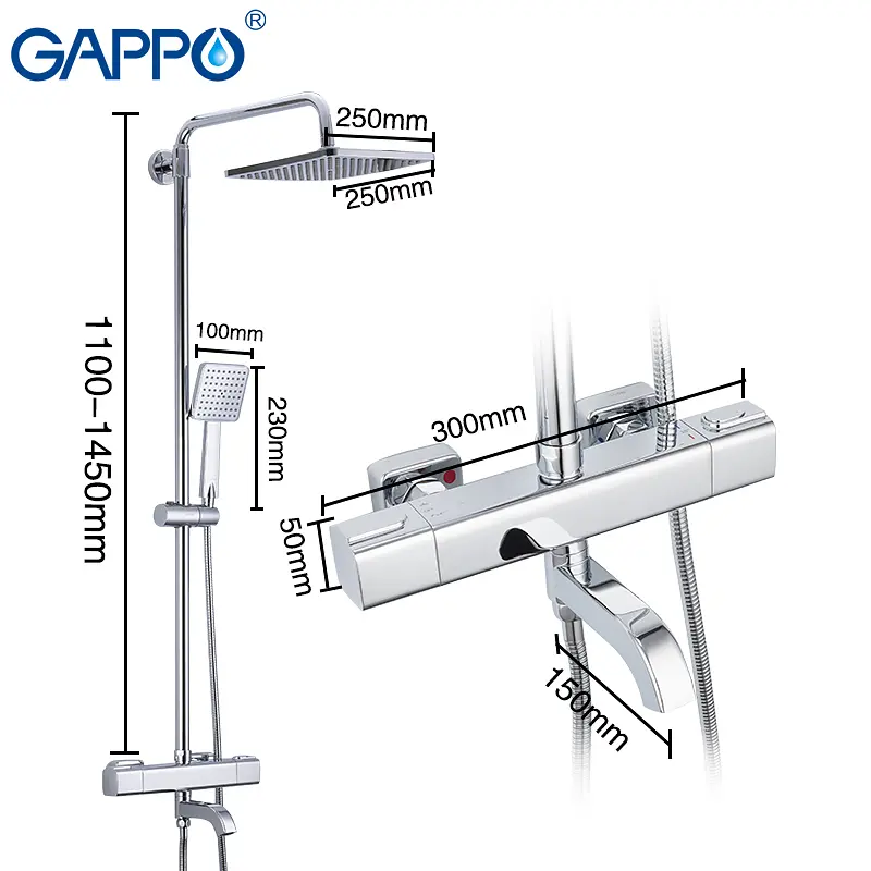 Душевая система с термостатом Gappo 1/3 G2491, Хром - фото 8