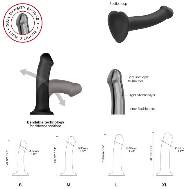 Фалоімітатор Strap-On-Me Bendable Double Density M 18 см чорний - фото 11