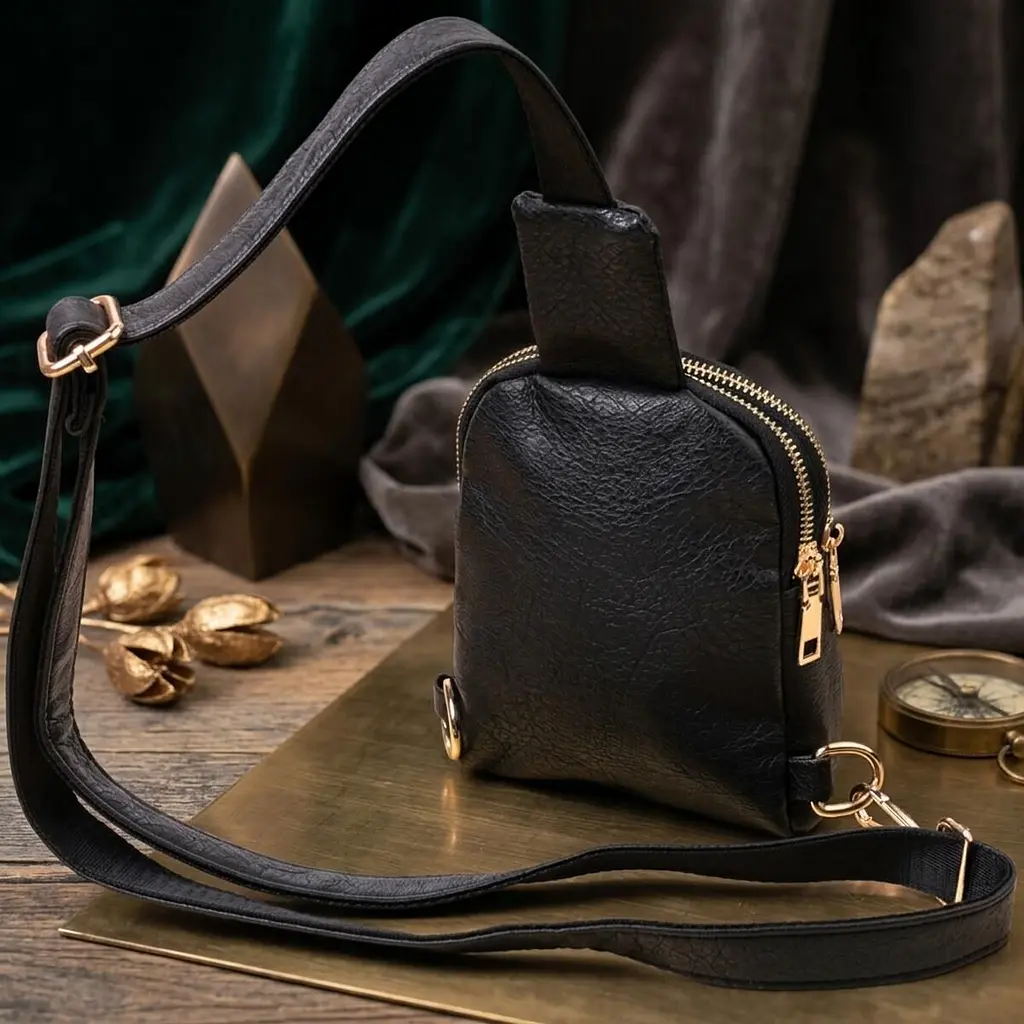 Невелика жіноча сумка через плече на два відділення з екошкіри Vintage 22784 чорна - фото 4