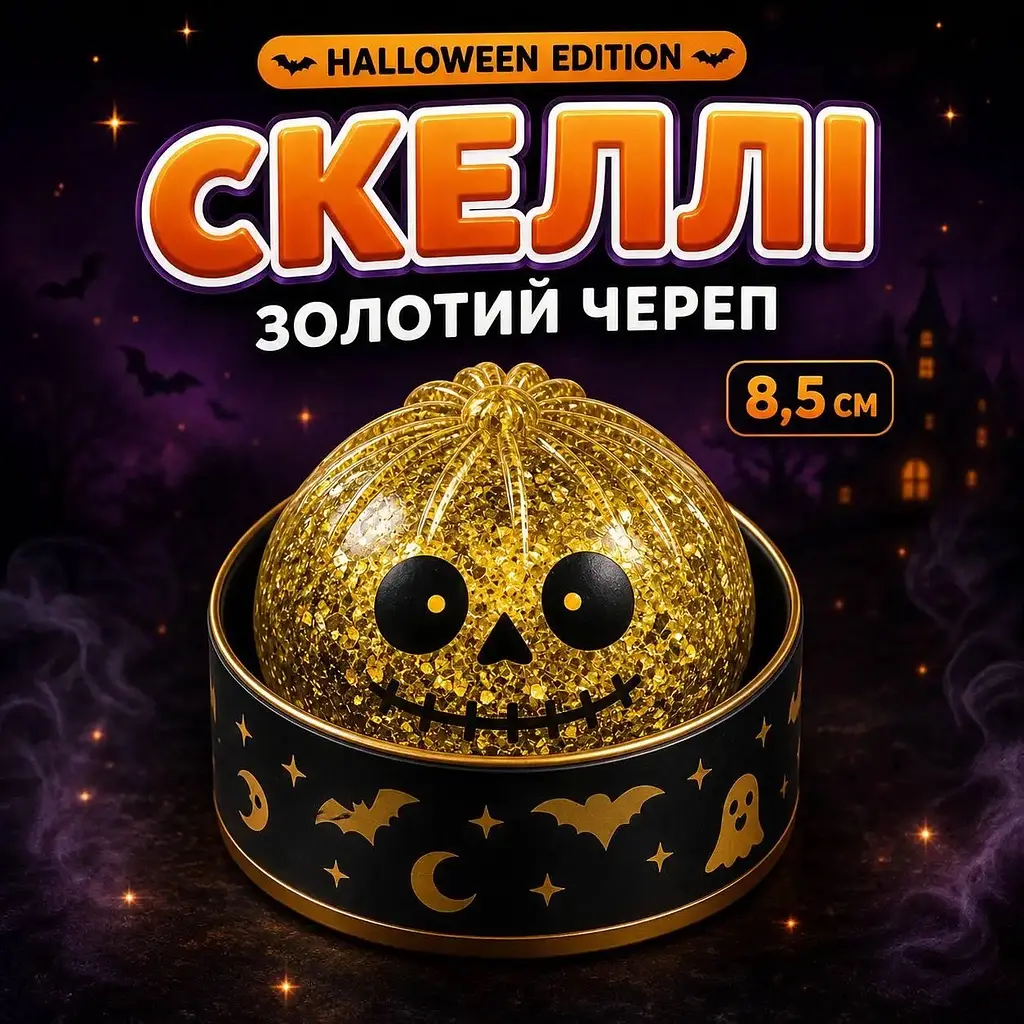 Іграшка антистрес Сквіш Пельмень Бао Хеловін з глітером дамплінг Halloween колір сюрприз  - фото 7