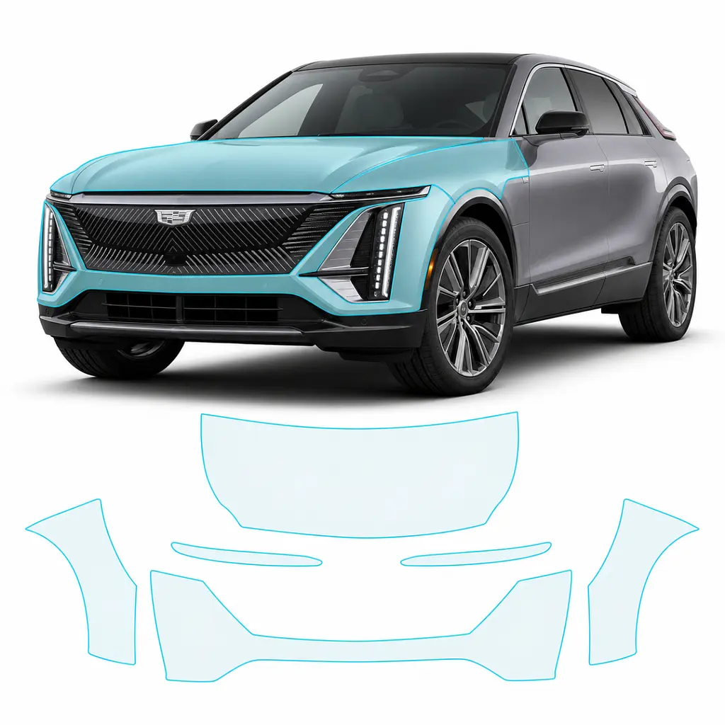Антигравійна захисна бронеплівка за лекалами для Cadillac Lyriq EV 2022- передня частина авто (капот бампер крила))