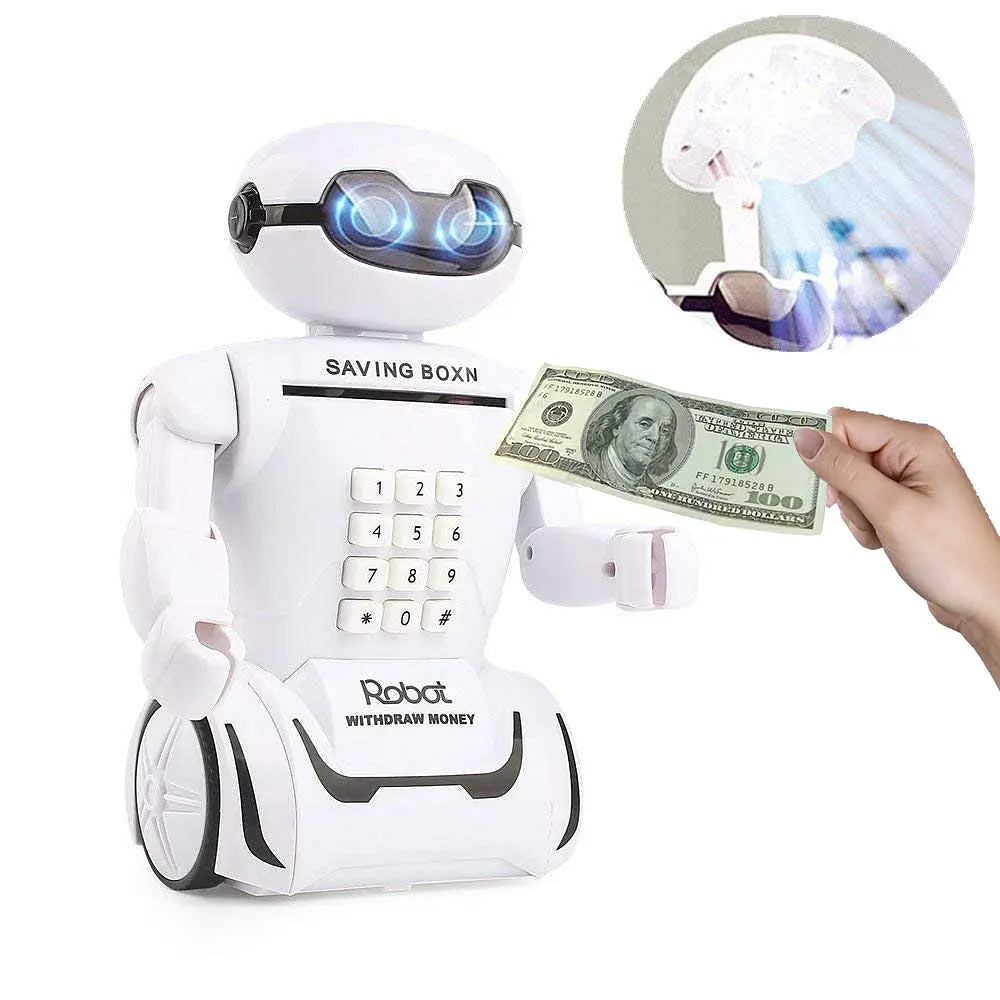 Робот сейф з кодовим замком та настільна лампа 10 мелодій Robot Piggy Bank білий - фото 2