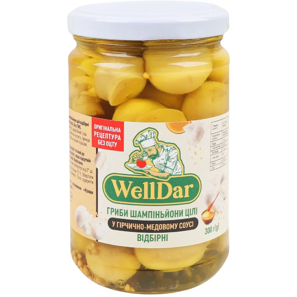 Гриби WellDar шампіньйони цілі відбірні в гірчично-медовому соусі 300 г - фото 2