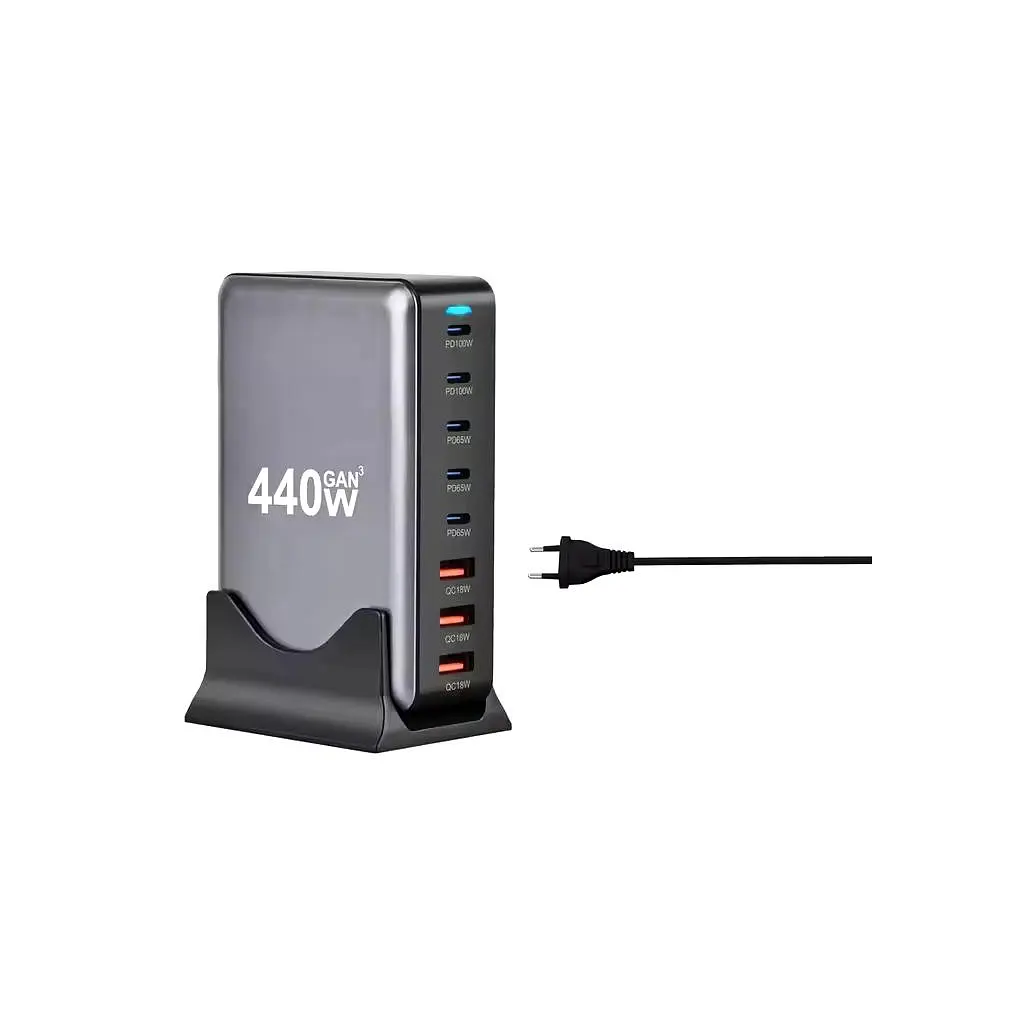 Зарядний пристрій XoKo 2xUSB-С PD100W + 3xUSB-С PD65W + 3xUSB QC18W 440W GaN (QC-400) - фото 4