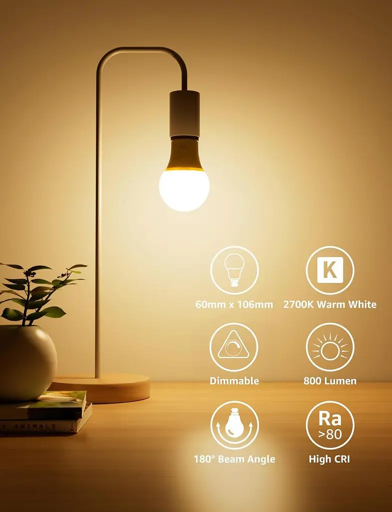 Лампочка Lepro Dimmable Bayonet, 60 Вт эквивалент, теплый белый 2700 K, 7W 800 лампы Bayonet, BC A60 GLS - фото 2