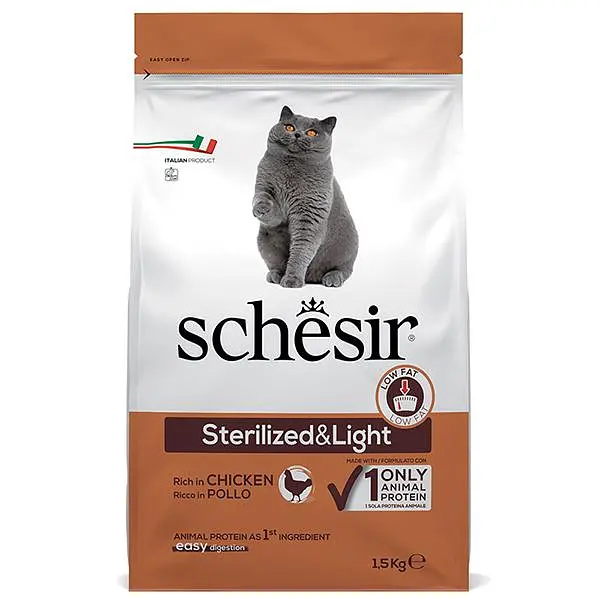 Сухий монопротеїновий корм для стерилізованих котів Schesir Cat Sterilized & Light Шезір лайт з куркою 1.5 кг (ШКВСК1,5)