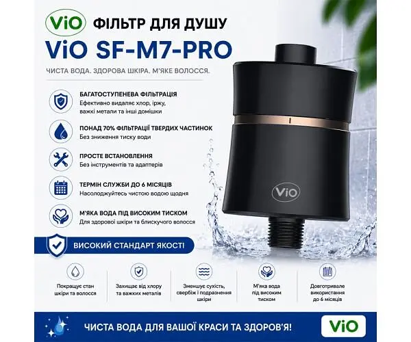 ViO SF-M7-PRO, Фільтр для душу універсальний, чорний матовий, металевий - фото 2