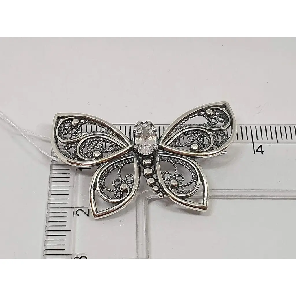 Срібна брошка Ірій Метелик з фіанітами. 9532 - фото 4