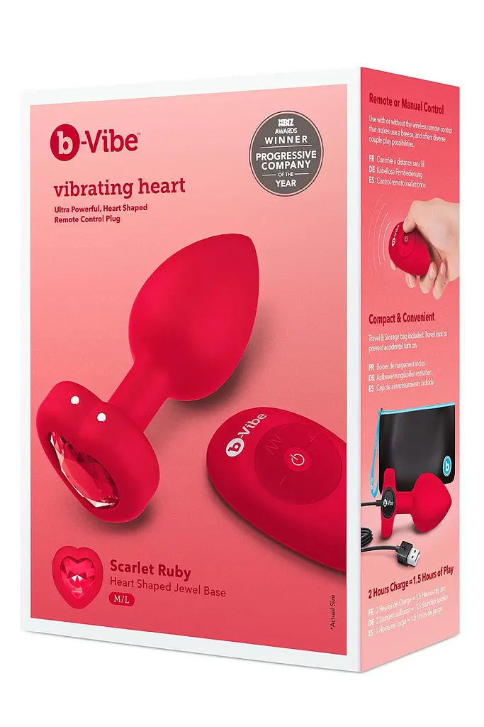 Анальная пробка B-Vibe Vibrating Heart M/L 10.5 см (красный) - фото 3