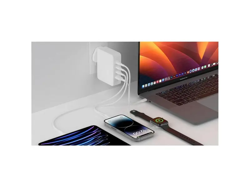 Мережевий зарядний пристрій Belkin 140 W 3xUSB-C GAN PD PPS, USB-A White (WCH014BTWH) - фото 6