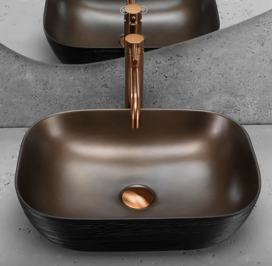 Умивальник Rea Belinda накладний 46.5x33 см black brushed copper REA-U6384 - фото 4