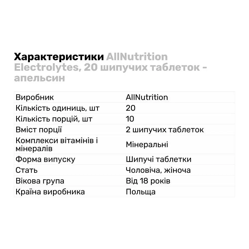 Витамины и минералы AllNutrition Electrolytes 20 шипучих таблеток - апельсин - фото 2