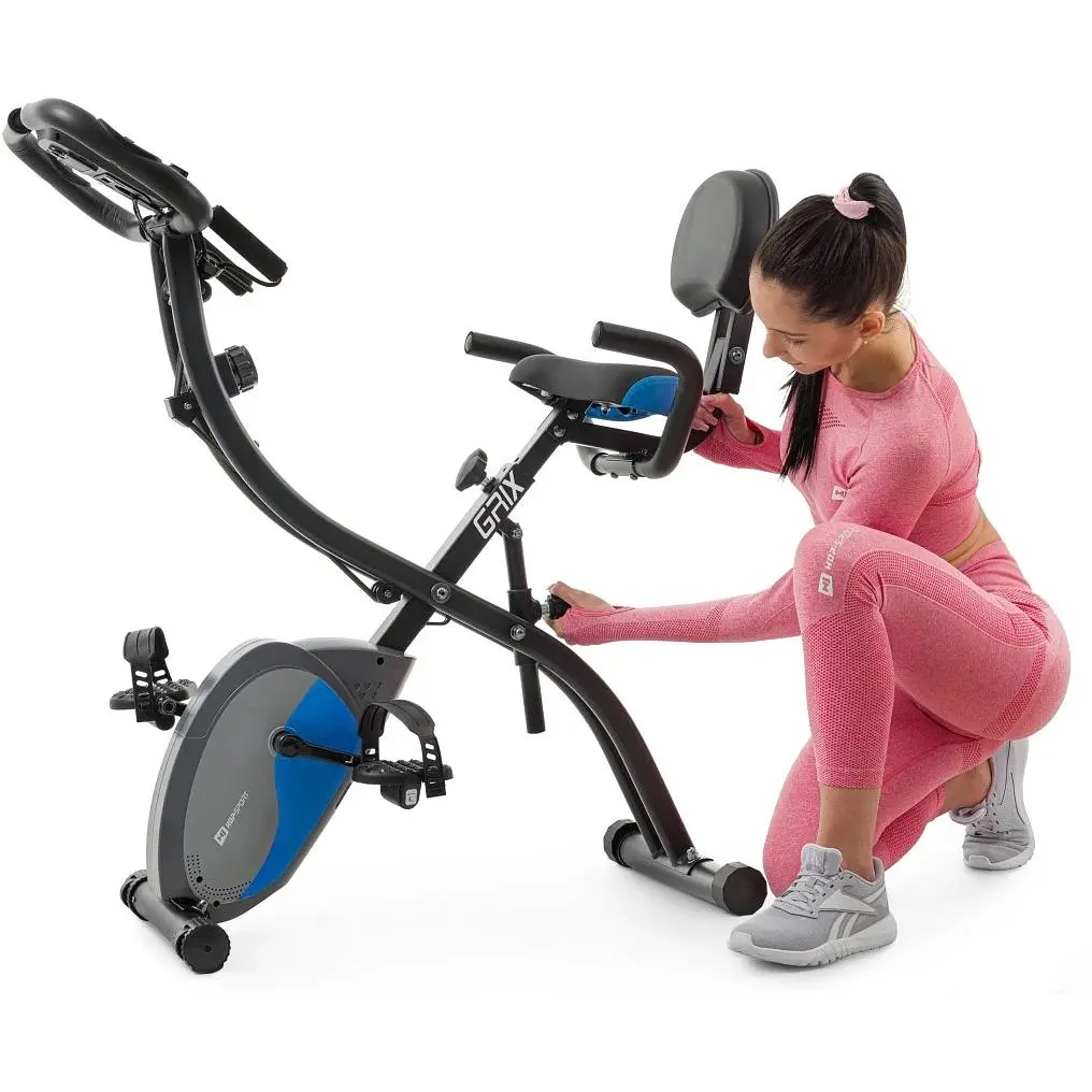 Велотренажер Hop-Sport HS-3010X Grix X-Bike магнітний з еспандерами чорно-синій - фото 3