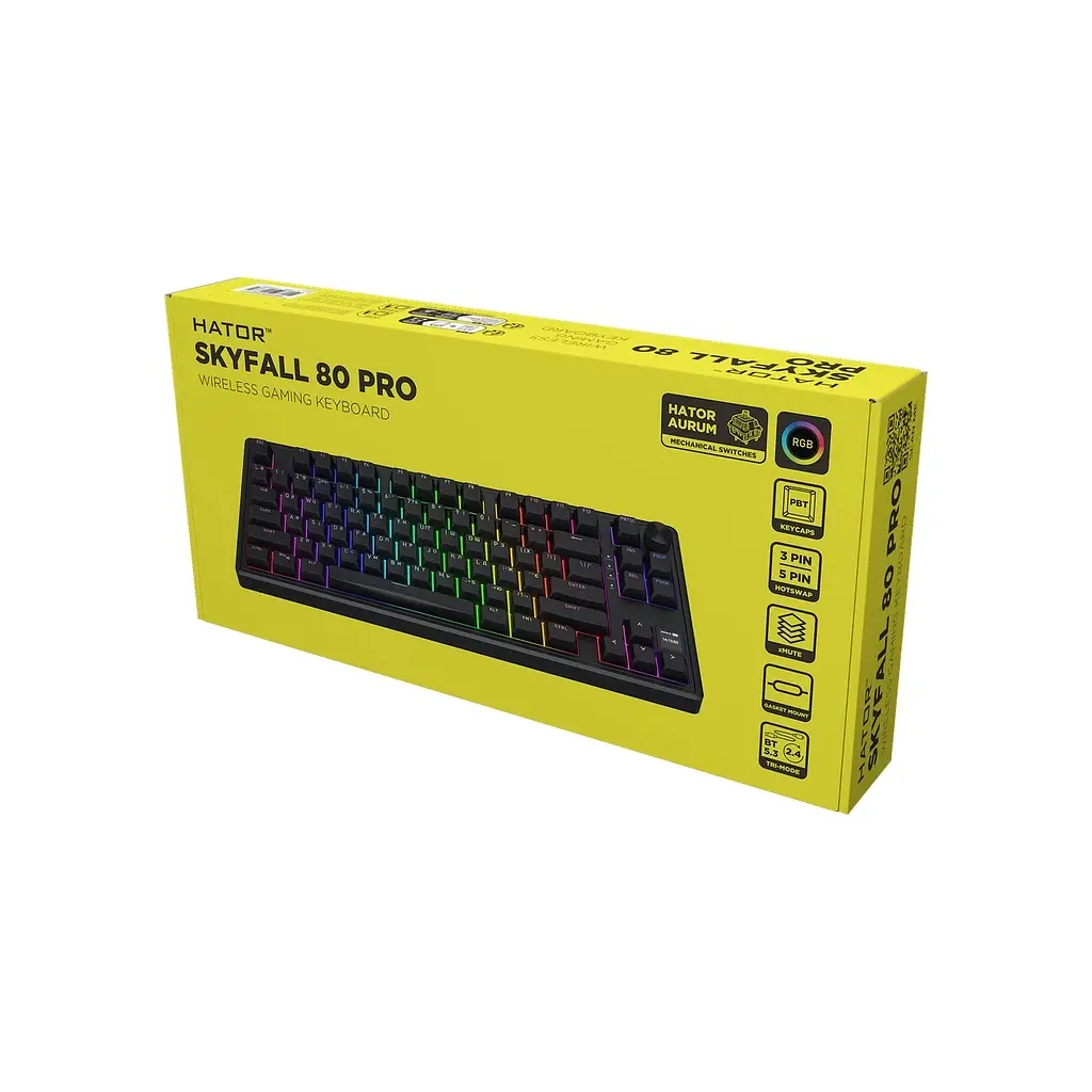 Клавіатура Hator Skyfall 80 PRO Aurum Vanila Silent RGB Wireless/Bluetooth/USB UA Black (HTK4181UA) - фото 7