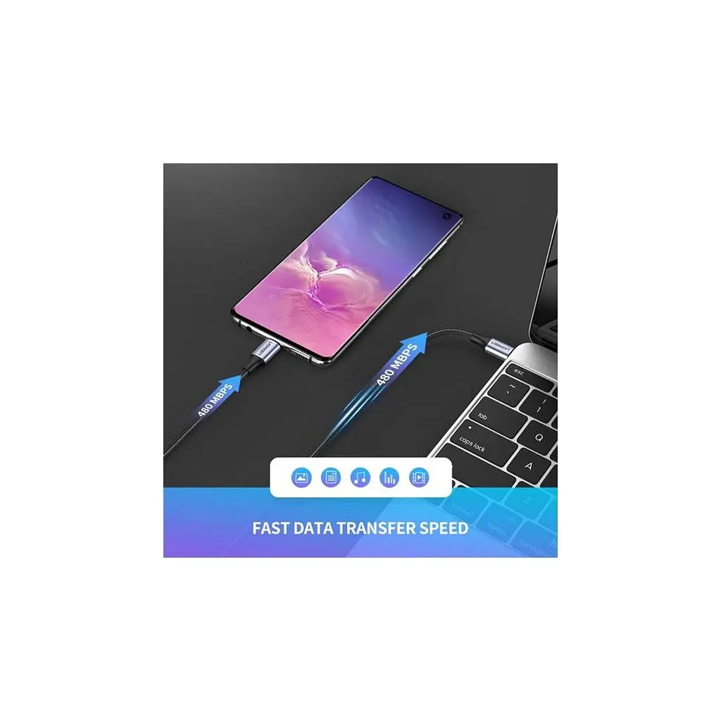 Дата кабель USB-C to USB-C 2.0m 60W 3A PD3.0/QC4.0 480Mbps aluminum braid Ugreen (50152) - фото 3