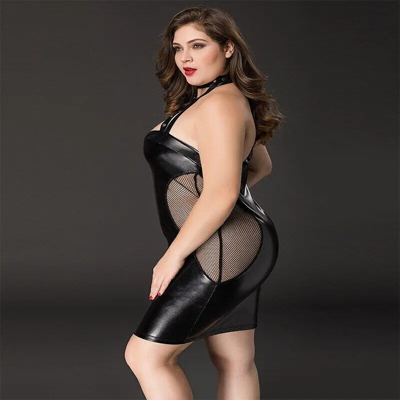 Еротична сукня JSY «Спокуслива Міла» Plus Size Black, прозорі вставки, стрепи, халтер - фото 3
