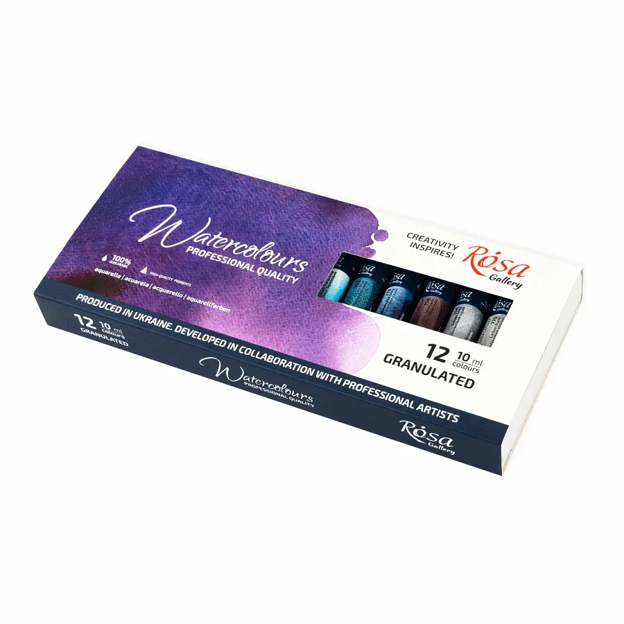 Набір акварельних фарб GRANULATION 12 кол 10 мл туба картон ROSA Gallery (4823098544135)