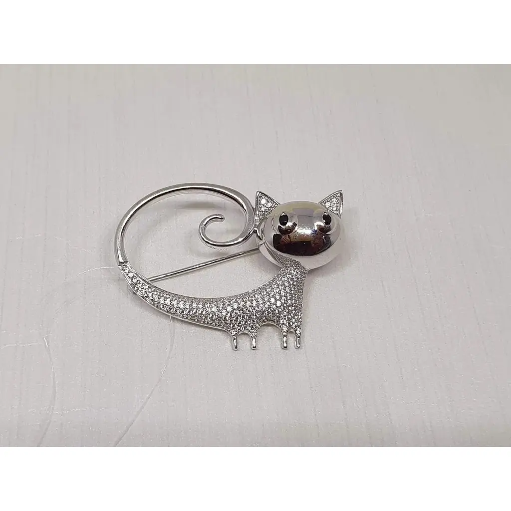 Срібна брошка Dear Кішка з фіанітами. 9011.1С - фото 2