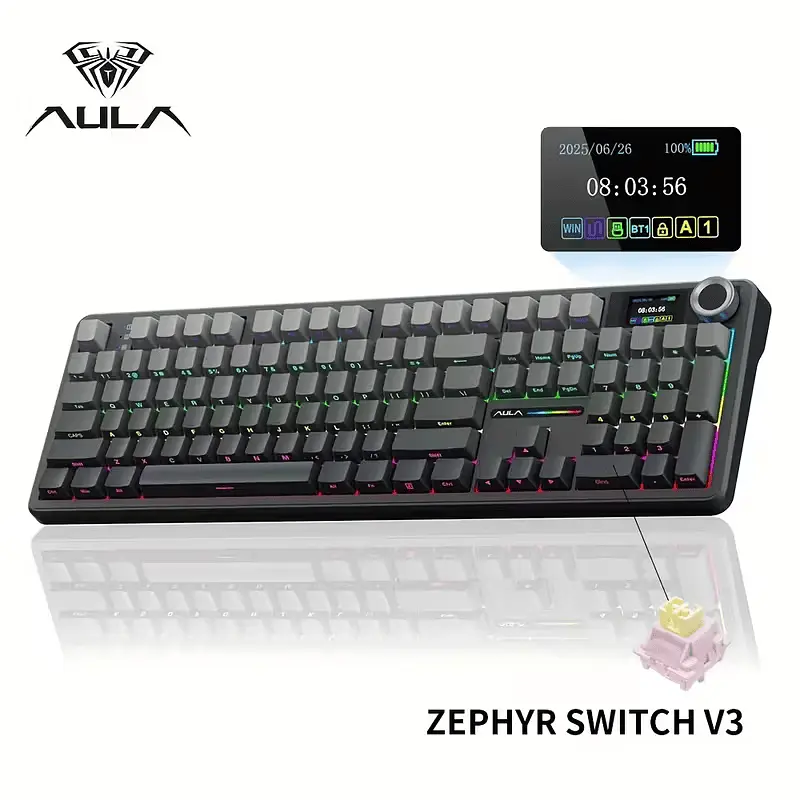 AULA F108PRO — бездротова ігрова механічна клавіатура (повнорозмірна), Чорний - фото 2