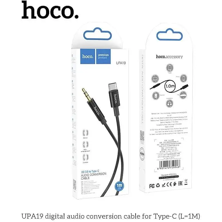 Кабель Hoco AUX to Type-C UPA19 переходник адаптер 1 м черный - фото 4