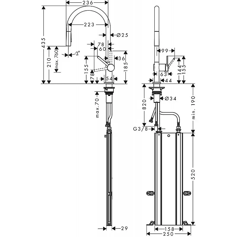 Смеситель для кухни Hansgrohe Talis 210 2jet с вытяжным изливом Sbox черный матовый 72801670 Черный матовый - фото 6