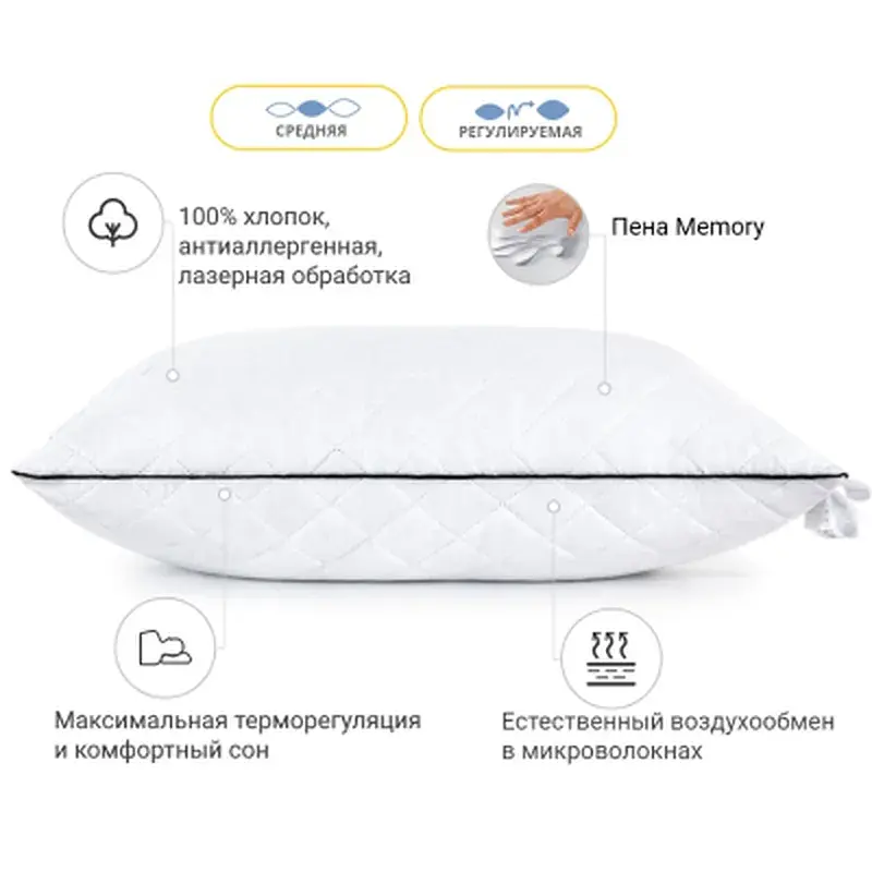 Подушка MirSon 1487 Royal Pearl memory effekt Середня 40х60 см (2200001539648) - фото 3