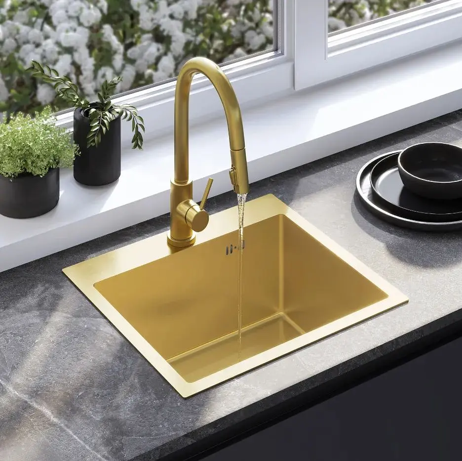 Кухонна мийка Rea Leo 50 500x450 мм brushed gold ZLE-06004 - фото 6