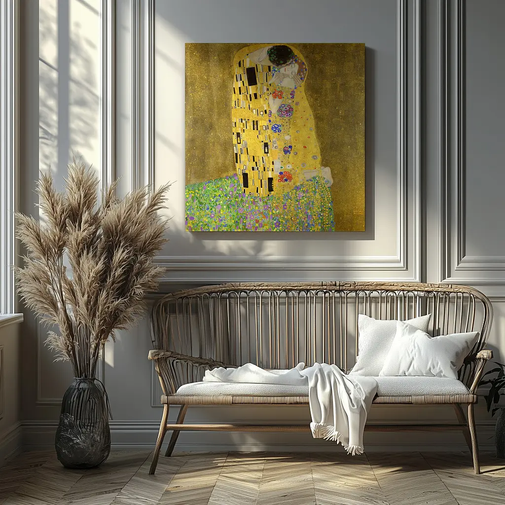 Інтер'єрна картина Поцілунок, Густав Клімт, Gustav Klimt, The Kiss, репродукція картини, 60×60 см (id4367) - фото 3