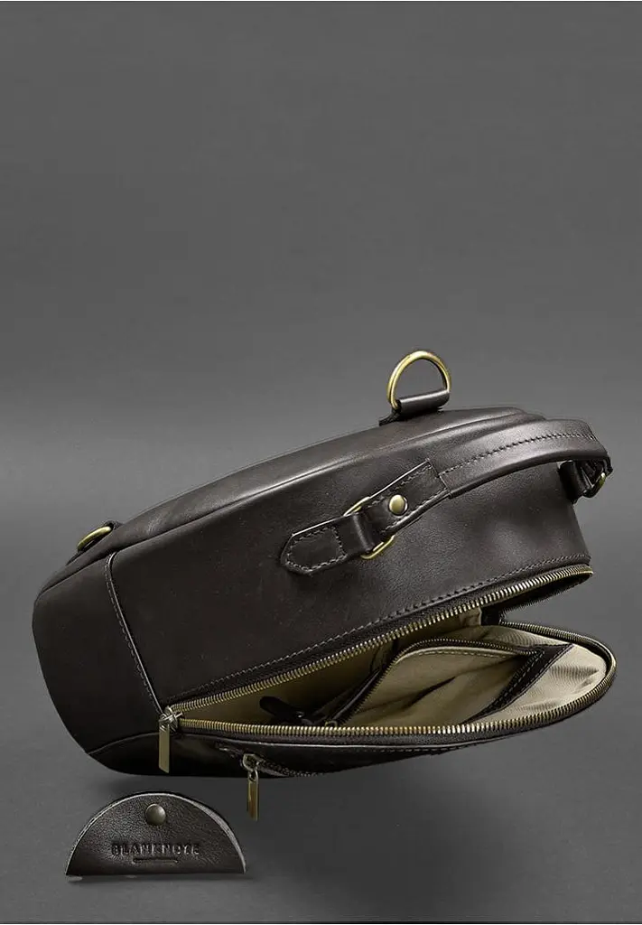 Шкіряний жіночий міні-рюкзак Kylie Темно-коричневиий краст - фото 5